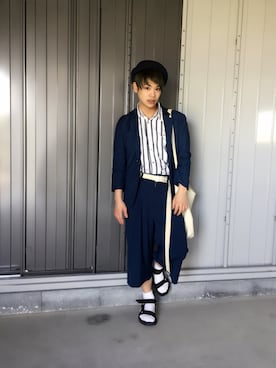「RETRO GIRL（レトロガール）のアイテム（ハンチング/ベレー帽）」を使った、河崎良侑(りょう)さん（メンズ・166cm）の春コーディネート