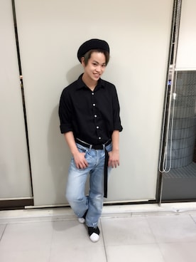 「RETRO GIRL（レトロガール）のアイテム（ハンチング/ベレー帽）」を使った、河崎良侑(りょう)さん（メンズ・166cm）の春コーディネート