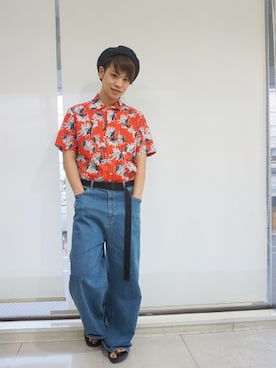 「RETRO GIRL（レトロガール）のアイテム（ハンチング/ベレー帽）」を使った、河崎良侑(りょう)さん（メンズ・166cm）の夏コーディネート