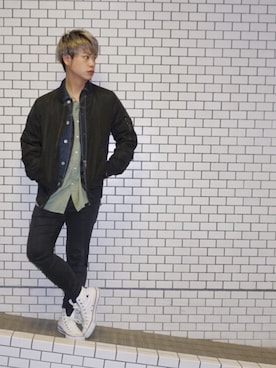「ZARA MANのアイテム（ブルゾン）」を使った、河崎良侑(りょう)さん（メンズ・166cm）の春コーディネート