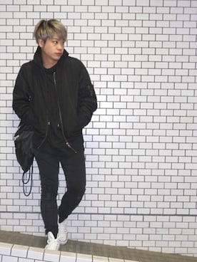 「ZARA MANのアイテム（ブルゾン）」を使った、河崎良侑(りょう)さん（メンズ・166cm）の春コーディネート