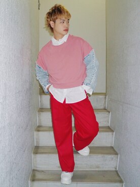 スウェット ピンク系 を使った 白シャツ のメンズ人気ファッションコーディネート Wear