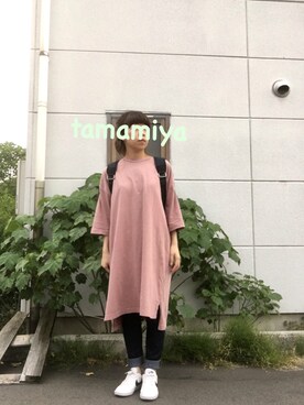「くすみピンク」｜「アイテム（チュニック）」を使った、たまみやさん（レディース・159cm）の春コーディネート