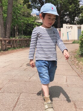 「coen（コーエン）のアイテム（Tシャツ/カットソー、ホワイト系）」を使った、ke-toさん（キッズ・100cm）の春コーディネート