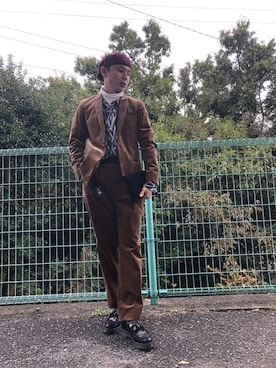 「tk.TAKEO KIKUCHI」｜「アイテム（ハンチング/ベレー帽）」を使った、NAOTOさん（メンズ・174cm）の秋コーディネート