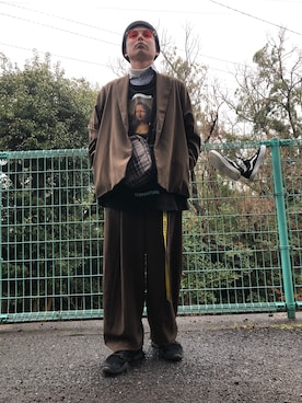 「RICK OWENS」｜「アイテム（ニットキャップ/ビーニー）」を使った、NAOTOさん（メンズ・174cm）の冬コーディネート
