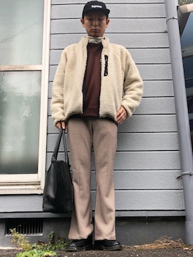 「FREAK'S STORE（フリークスストア）のリバーシブルボアフリースジャケット（ブルゾン）」を使った、NAOTOさん（メンズ・174cm）の秋コーディネート