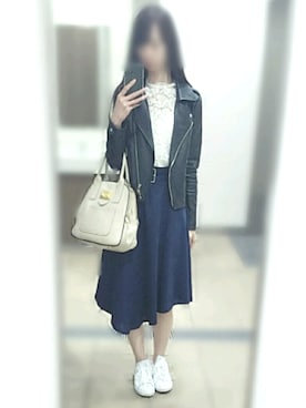 「EGOIST（エゴイスト）のアイテム（ライダースジャケット）」を使った、yuuuukaさん（レディース・169cm）の春コーディネート