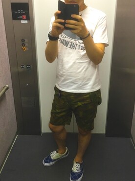 「N.HOOLYWOOD（N.ハリウッド）のアイテム（Tシャツ/カットソー、ホワイト系）」を使った、コーダイさん（メンズ・178cm）の夏コーディネート