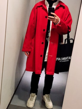 「red」｜「アイテム（チェスターコート）」を使った、Deffyさん（メンズ・171cm）の秋コーディネート