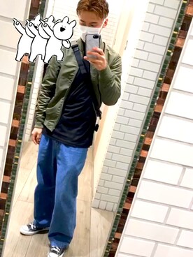 「RAGEBLUE（レイジブルー）のアイテム（MA-1）」を使った、のりさん（メンズ・175cm）の秋コーディネート
