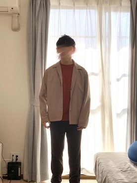 「UNIQLO（ユニクロ）のエアリズムコットンオーバーサイズTシャツ（5分袖）（Tシャツ/カットソー）」を使った、ryotaさん（メンズ・163cm・20代）の秋コーディネート