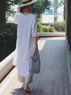 「むぎわら帽子」｜「アイテム（シャツワンピース）」を使った、nobuさん（レディース・170cm）の春コーディネート