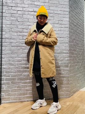 「HYSTERIC GLAMOUR（ヒステリックグラマー）のアイテム（ステンカラーコート）」を使った、AIw0529さん（レディース・158cm）の冬コーディネート
