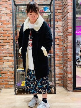 「HYSTERIC GLAMOUR（ヒステリックグラマー）のアイテム（ステンカラーコート）」を使った、AIw0529さん（レディース・158cm）の冬コーディネート