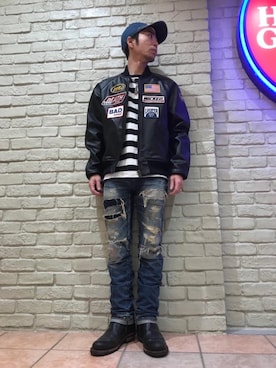 「hystericglamour」｜「アイテム（ライダースジャケット）」を使った、HAMAさん（メンズ・163cm）の冬コーディネート