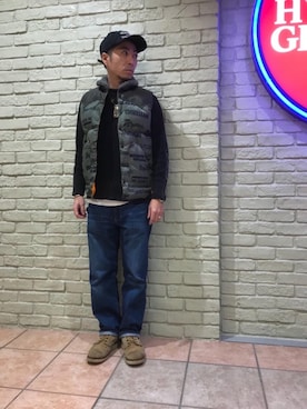 「アイテム（ダウンベスト、その他）」を使った、HAMAさん（メンズ・163cm）の冬コーディネート