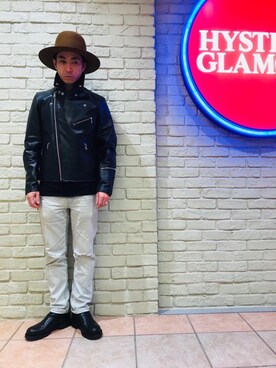 「hystericglamour」｜「アイテム（ライダースジャケット）」を使った、HAMAさん（メンズ・163cm）の冬コーディネート
