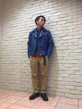 「hystericglamour」｜「アイテム（ライダースジャケット）」を使った、HAMAさん（メンズ・163cm）の冬コーディネート