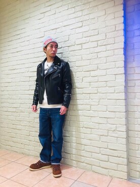 「hystericglamour」｜「アイテム（ライダースジャケット）」を使った、HAMAさん（メンズ・163cm）の冬コーディネート