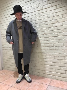 「hystericglamour」｜「アイテム（チェスターコート）」を使った、HAMAさん（メンズ・163cm）の春コーディネート