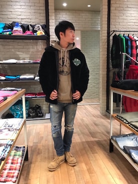 「ファーコート」｜「アイテム（ブルゾン）」を使った、HAMAさん（メンズ・163cm）の冬コーディネート