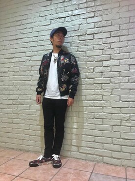 「コラボレーション」｜「アイテム（スカジャン）」を使った、HAMAさん（メンズ・163cm）の秋コーディネート