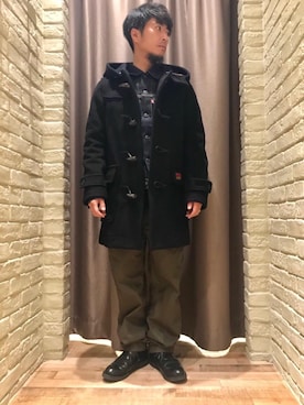「コラボレーション」｜「アイテム（ダッフルコート）」を使った、HAMAさん（メンズ・163cm）の秋コーディネート