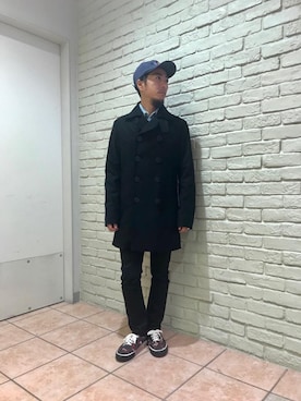 「長袖シャツ」｜「アイテム（ピーコート）」を使った、HAMAさん（メンズ・163cm）の秋コーディネート