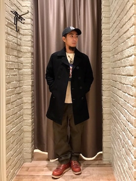 「ミリタリーコーデ」｜「アイテム（ピーコート）」を使った、HAMAさん（メンズ・163cm）の冬コーディネート
