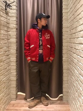 「ミリタリーコーデ」｜「アイテム（スタジャン）」を使った、HAMAさん（メンズ・163cm）の冬コーディネート