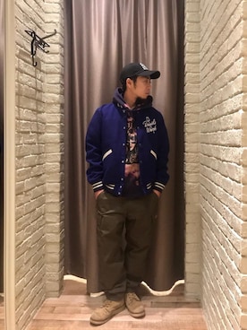 「ミリタリーコーデ」｜「アイテム（スタジャン）」を使った、HAMAさん（メンズ・163cm）の冬コーディネート