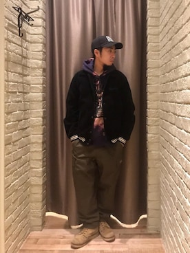 「ミリタリーコーデ」｜「アイテム（スタジャン）」を使った、HAMAさん（メンズ・163cm）の冬コーディネート