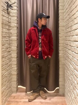 「ミリタリーコーデ」｜「アイテム（スタジャン）」を使った、HAMAさん（メンズ・163cm）の冬コーディネート