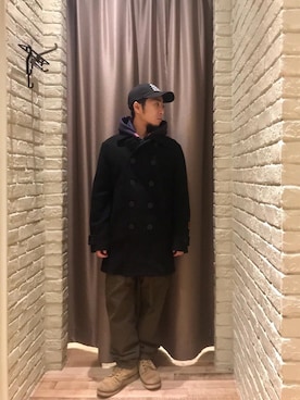 「HYSTERIC GLAMOUR（ヒステリックグラマー）のアイテム（ピーコート）」を使った、HAMAさん（メンズ・163cm）の冬コーディネート
