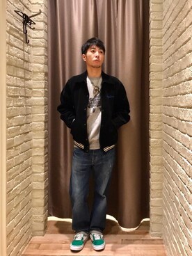 「コラボレーション」｜「アイテム（スタジャン）」を使った、HAMAさん（メンズ・163cm）の冬コーディネート