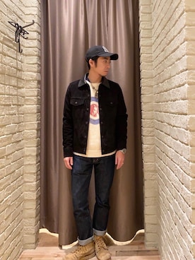 「レザーコーデ」｜「アイテム（デニムジャケット）」を使った、HAMAさん（メンズ・163cm）の冬コーディネート