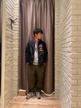「ミリタリーコーデ」｜「アイテム（ナイロンジャケット）」を使った、HAMAさん（メンズ・163cm）の春コーディネート