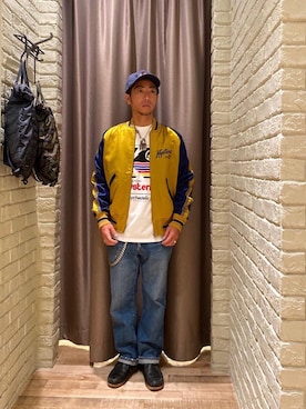 「アイテム（ブルゾン、ゴールド系）」を使った、HAMAさん（メンズ・163cm）の秋コーディネート