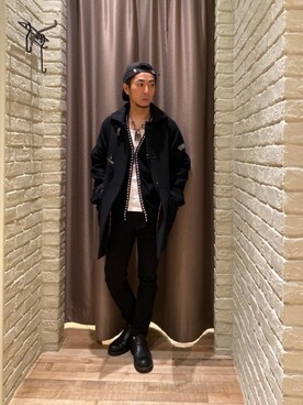 「コラボレーション」｜「アイテム（その他アウター）」を使った、HAMAさん（メンズ・163cm）の冬コーディネート