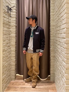 「コラボレーション」｜「アイテム（ブルゾン）」を使った、HAMAさん（メンズ・163cm）の冬コーディネート