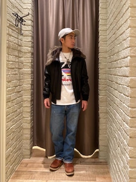 「長袖シャツ」｜「アイテム（ブルゾン）」を使った、HAMAさん（メンズ・163cm）の冬コーディネート
