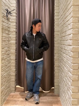 「コラボレーション」｜「アイテム（その他アウター）」を使った、HAMAさん（メンズ・163cm）の冬コーディネート