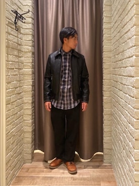 「長袖シャツ」｜「アイテム（ブルゾン）」を使った、HAMAさん（メンズ・163cm）の秋コーディネート