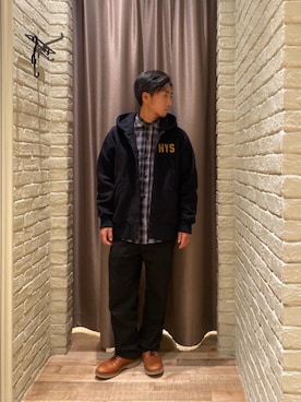 「長袖シャツ」｜「アイテム（スタジャン）」を使った、HAMAさん（メンズ・163cm）の秋コーディネート