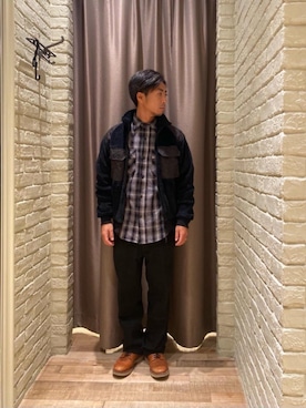 「長袖シャツ」｜「アイテム（その他アウター）」を使った、HAMAさん（メンズ・163cm）の秋コーディネート