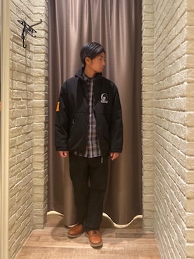 「長袖シャツ」｜「アイテム（ナイロンジャケット）」を使った、HAMAさん（メンズ・163cm）の秋コーディネート