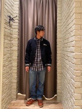 「でにむ」｜「アイテム（スタジャン）」を使った、HAMAさん（メンズ・163cm）の秋コーディネート
