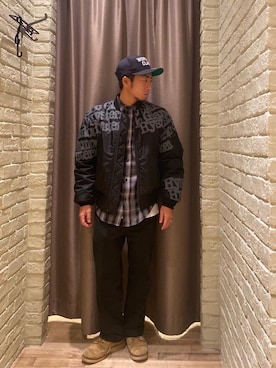 「HYSTERIC GLAMOUR（ヒステリックグラマー）のアイテム（MA-1）」を使った、HAMAさん（メンズ・163cm）の秋コーディネート