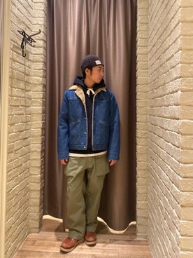 「ミリタリーコーデ」｜「アイテム（デニムジャケット）」を使った、HAMAさん（メンズ・163cm）の冬コーディネート